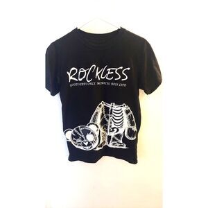 Fresh Laundry Rockless Graphic Tee Teddy Bear Skeleton Black Shirt Small